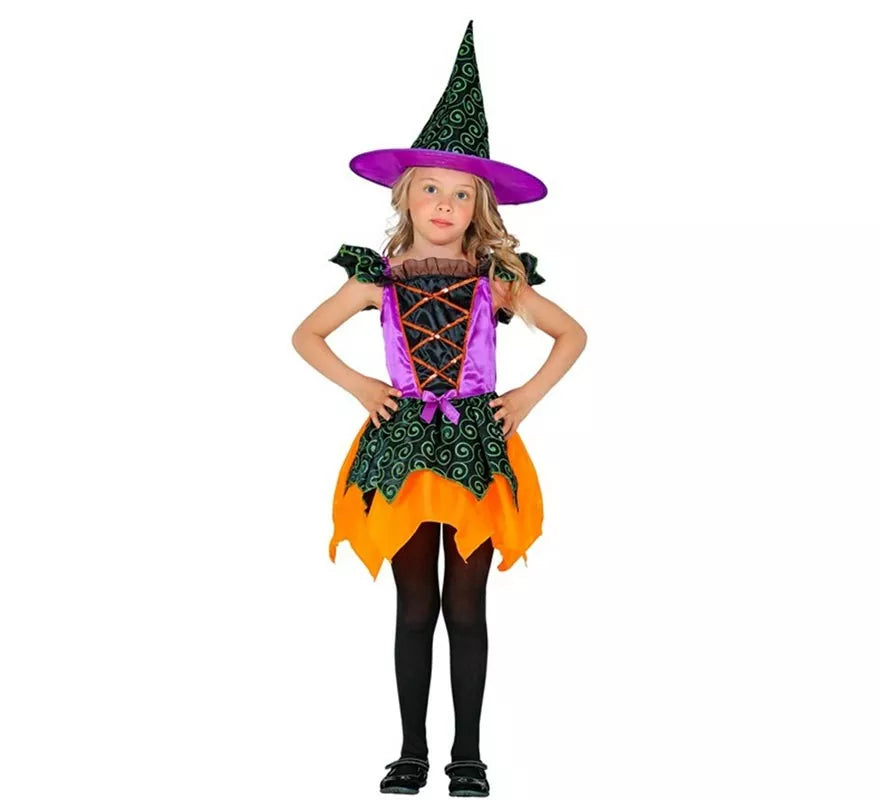 Translation missing: de.Disfraz de Bruja naranja y lila para niña