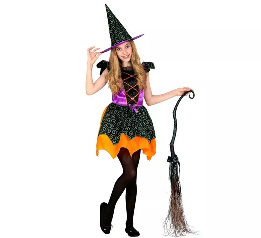 Translation missing: de.Disfraz de Bruja naranja y lila para niña