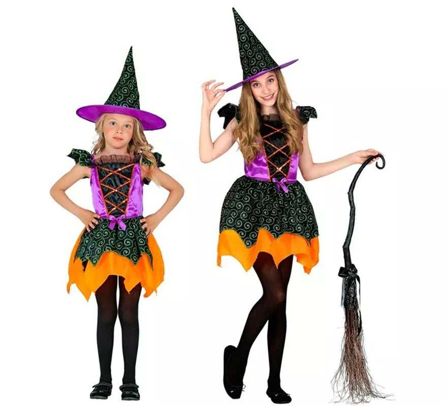 Translation missing: de.Disfraz de Bruja naranja y lila para niña