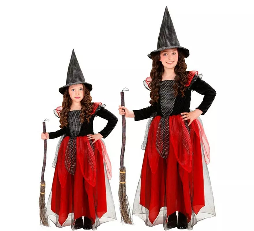 Disfraz de Bruja negro y rojo para niña y bebé