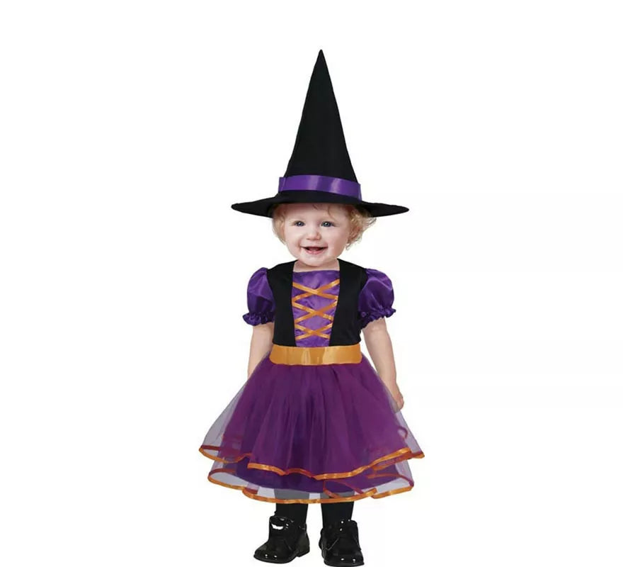 Translation missing: de.Disfraz de Bruja púrpura y naranja para niña y bebé