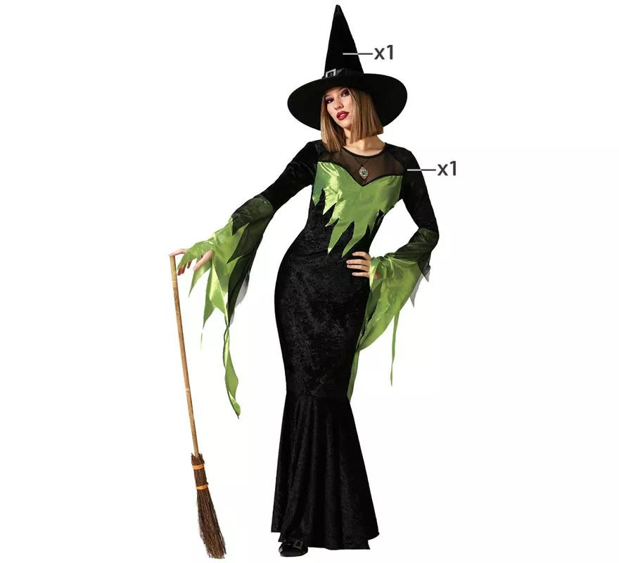 Disfraz de Bruja Verde Elegante para mujer