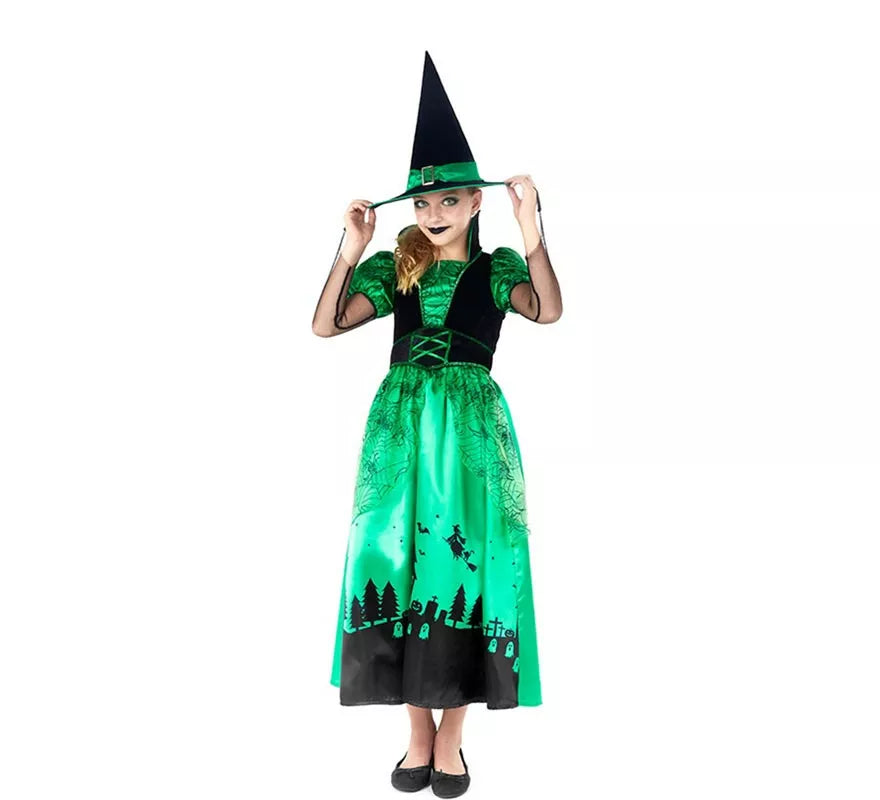 Disfraz de Bruja Verde para niña