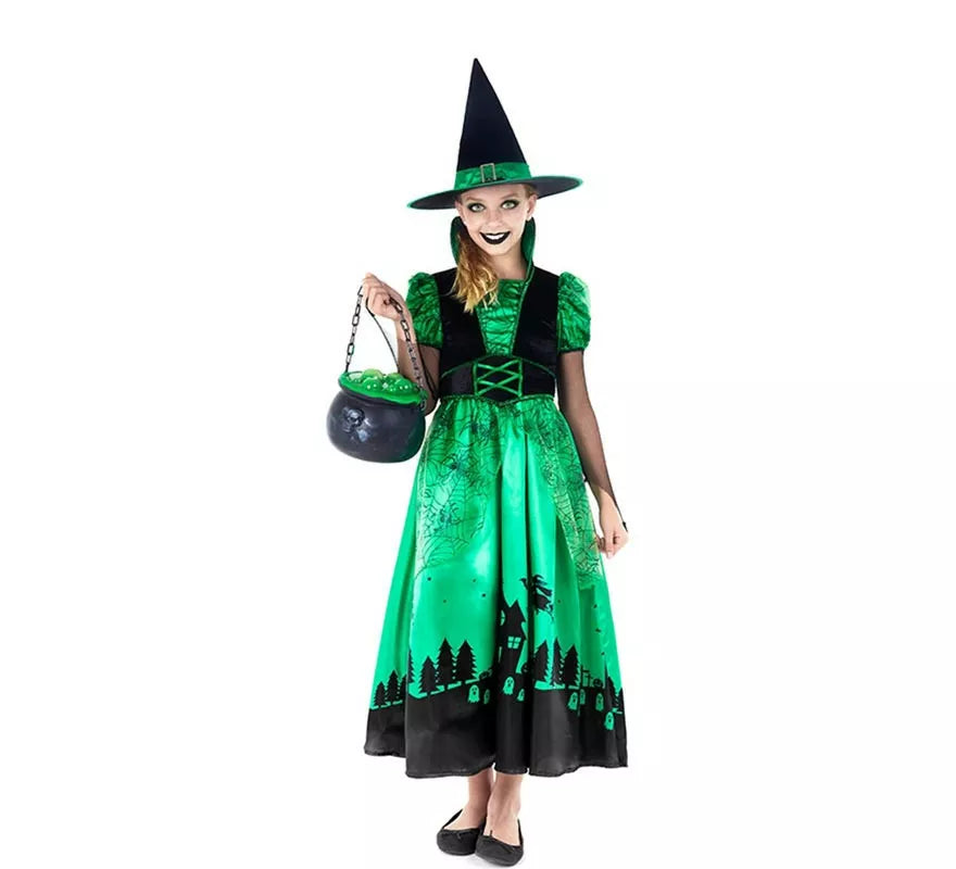 Translation missing: de.Disfraz de Bruja Verde para niña