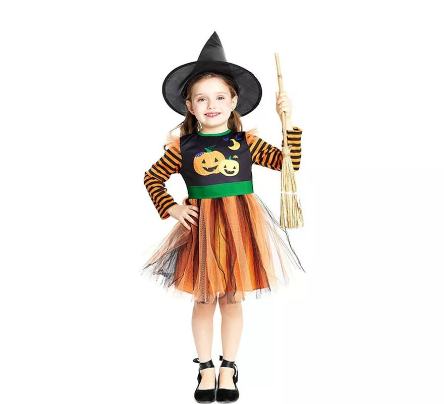 Translation missing: de.Disfraz de Brujita Calabaza con sombrero para bebé y niña