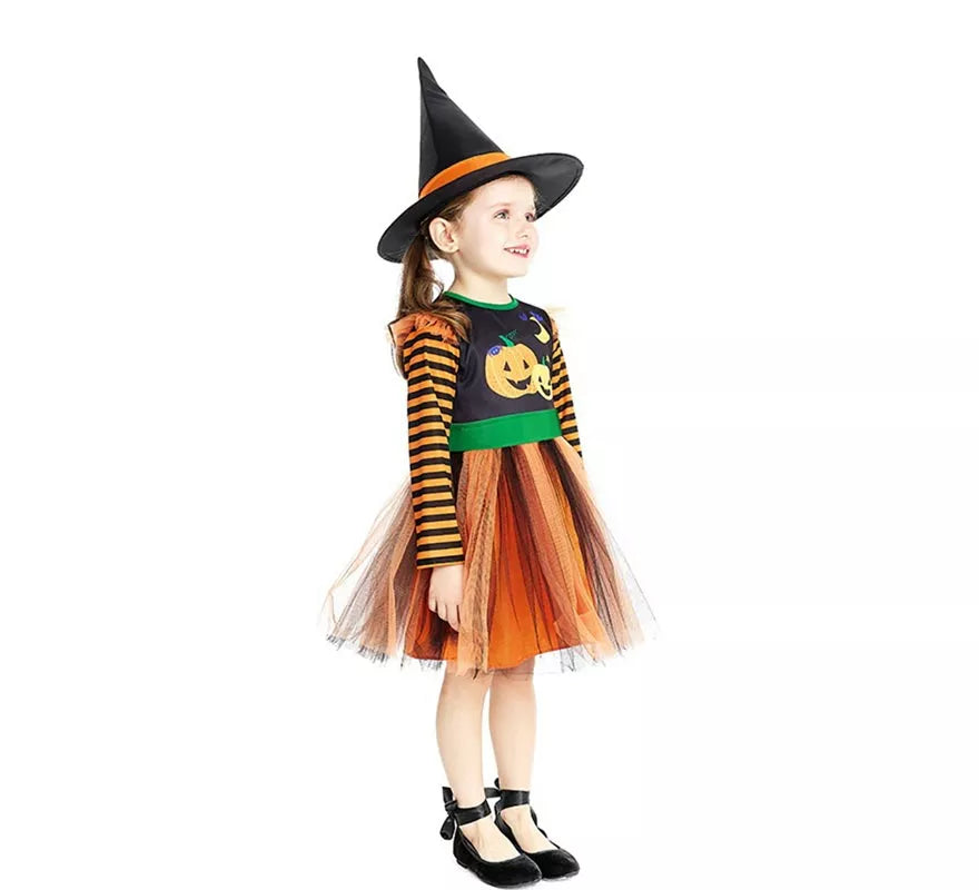 Translation missing: de.Disfraz de Brujita Calabaza con sombrero para bebé y niña