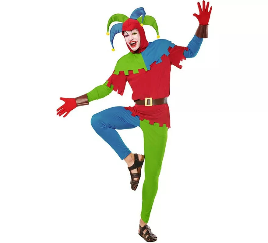 Disfraz de Bufón medieval colorido para hombre