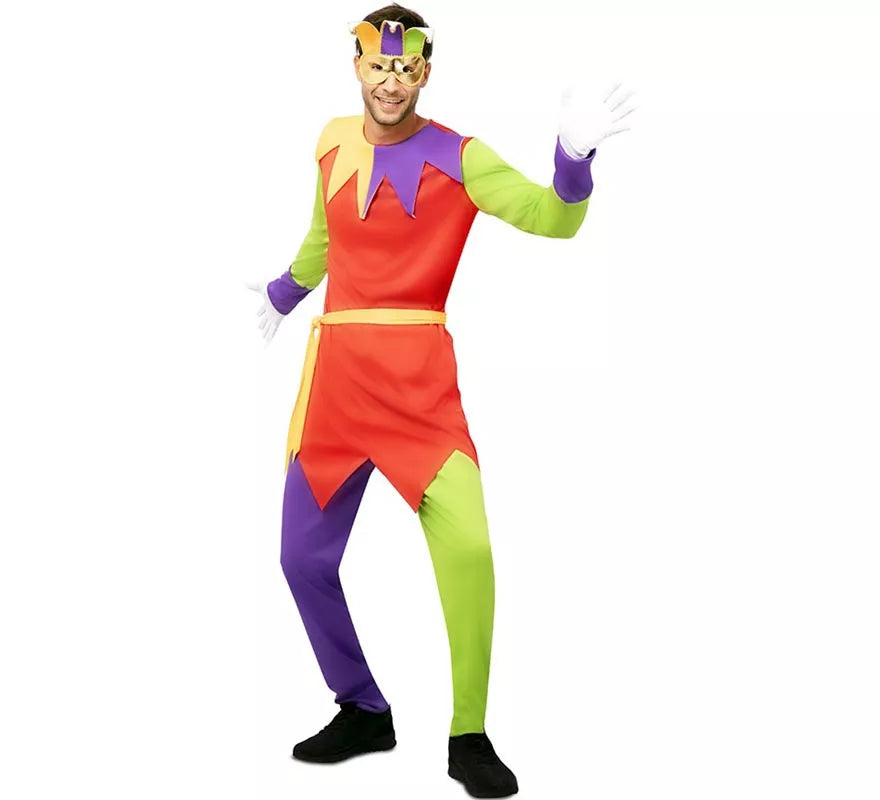 Disfraz de Bufón multicolor con antifaz para hombre