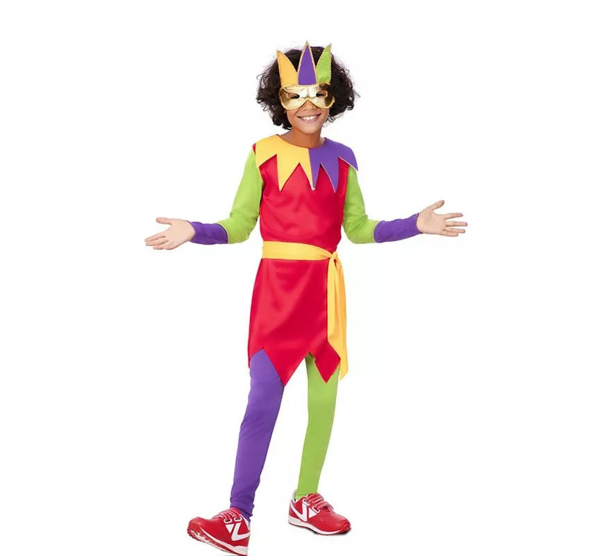 Translation missing: de.Disfraz de Bufón multicolor con antifaz para niño
