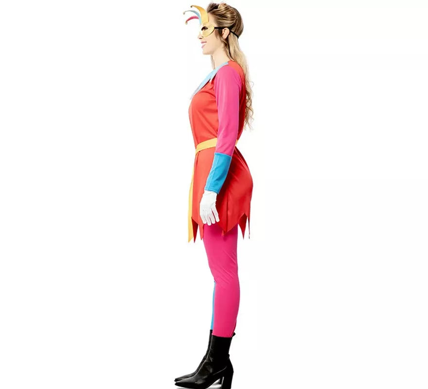 Translation missing: de.Disfraz de Bufona multicolor con antifaz para mujer