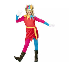 Mehrfarbiges Narrenkostüm mit Maske für Mädchen
