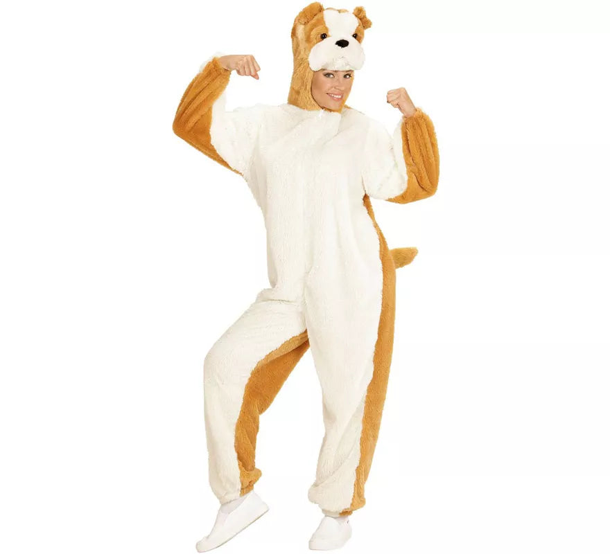 Translation missing: de.Disfraz de Bulldog Blanco en Peluche Suave para adulto