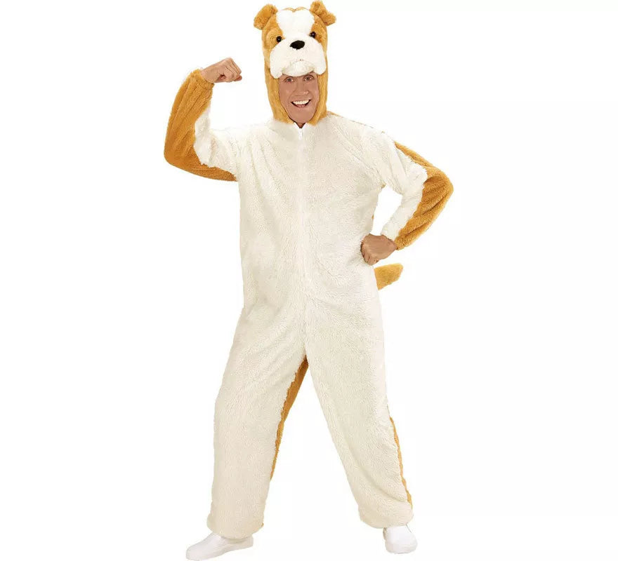 Translation missing: de.Disfraz de Bulldog Blanco en Peluche Suave para adulto
