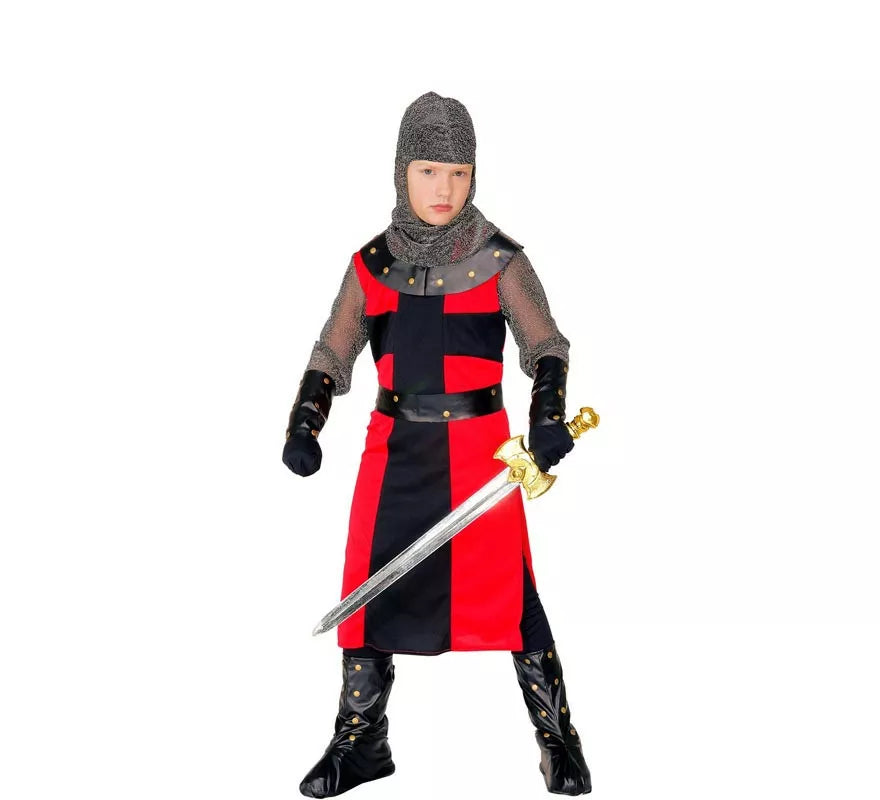 Translation missing: de.Disfraz de Caballero Medieval con pulseras negro y rojo para niño