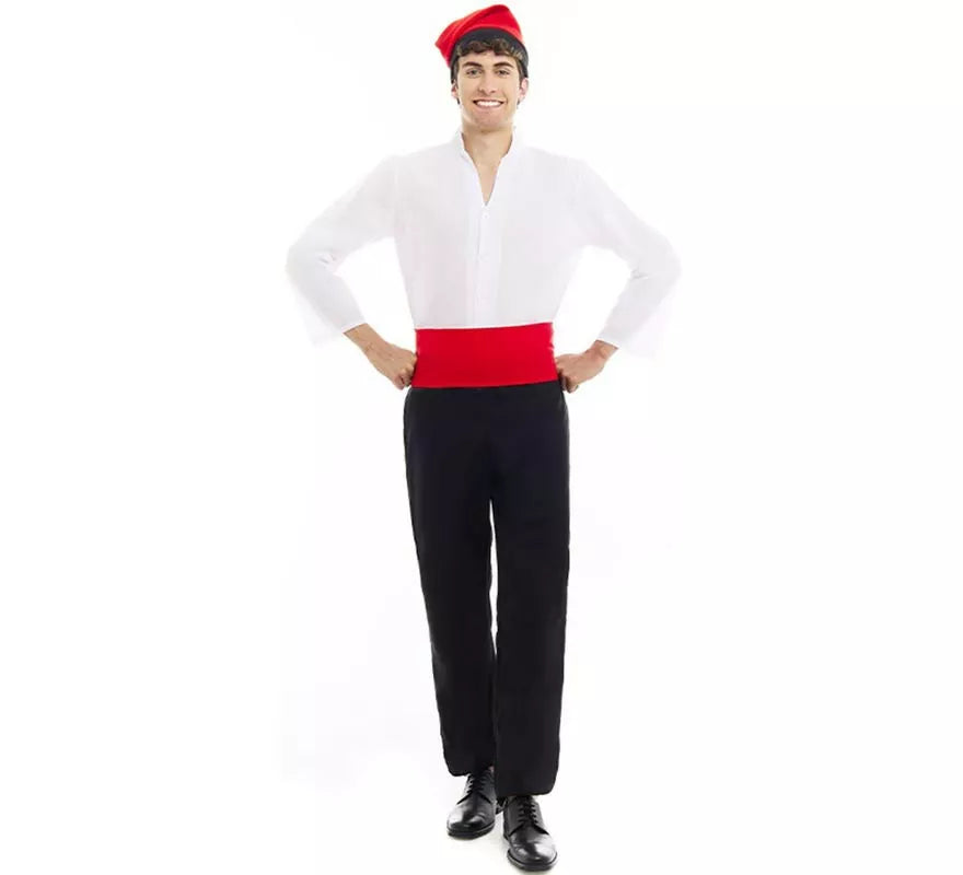 Translation missing: de.Disfraz de Caganer blanco y negro con fajín para hombre