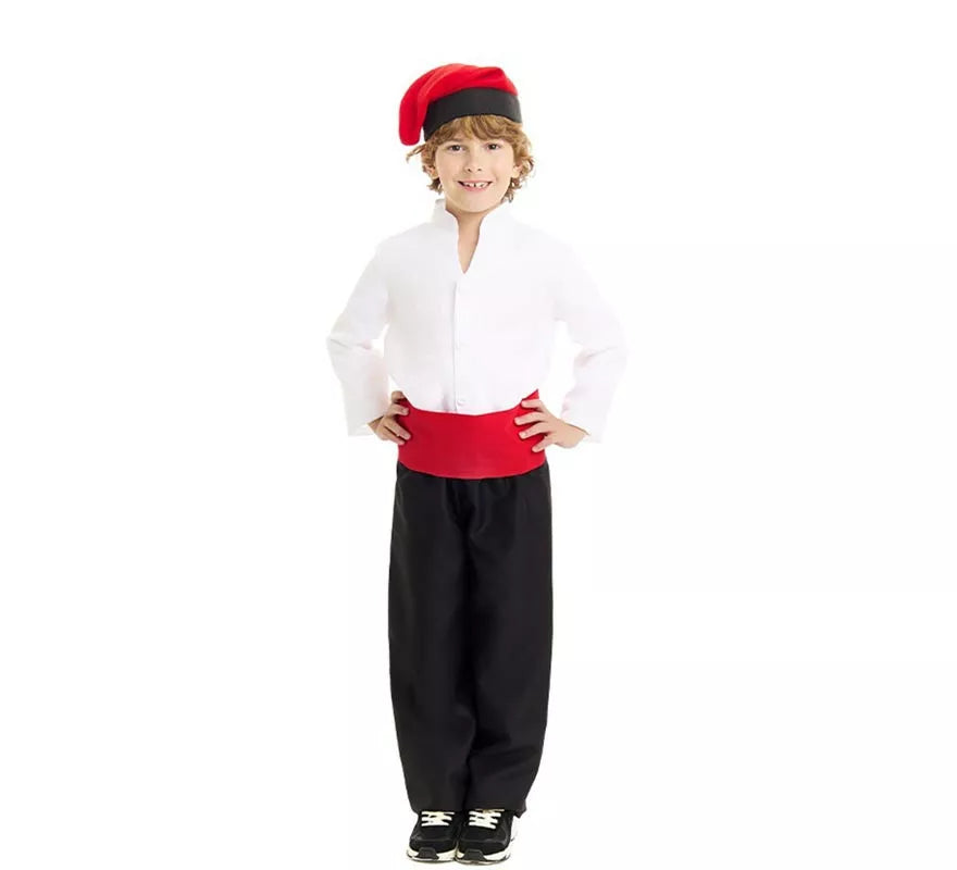 Translation missing: de.Disfraz de Caganer blanco y negro con fajín para niño