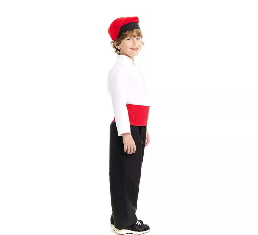 Disfraz de Caganer blanco y negro con fajín para niño