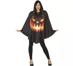 Kürbis im schwarzen Poncho-Kostüm für Damen