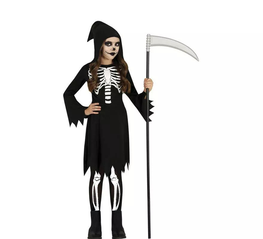 Translation missing: de.Disfraz de Calavera de la muerte con capucha para niña
