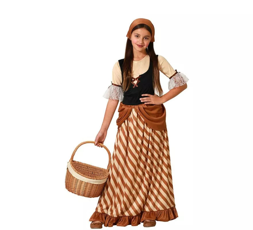 Translation missing: de.Disfraz de Campesina Medieval Marrón para niña