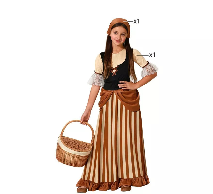 Translation missing: de.Disfraz de Campesina Medieval Marrón para niña