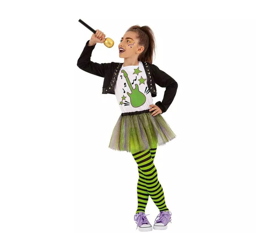 Translation missing: de.Disfraz de Cantante Pop Verde para niña