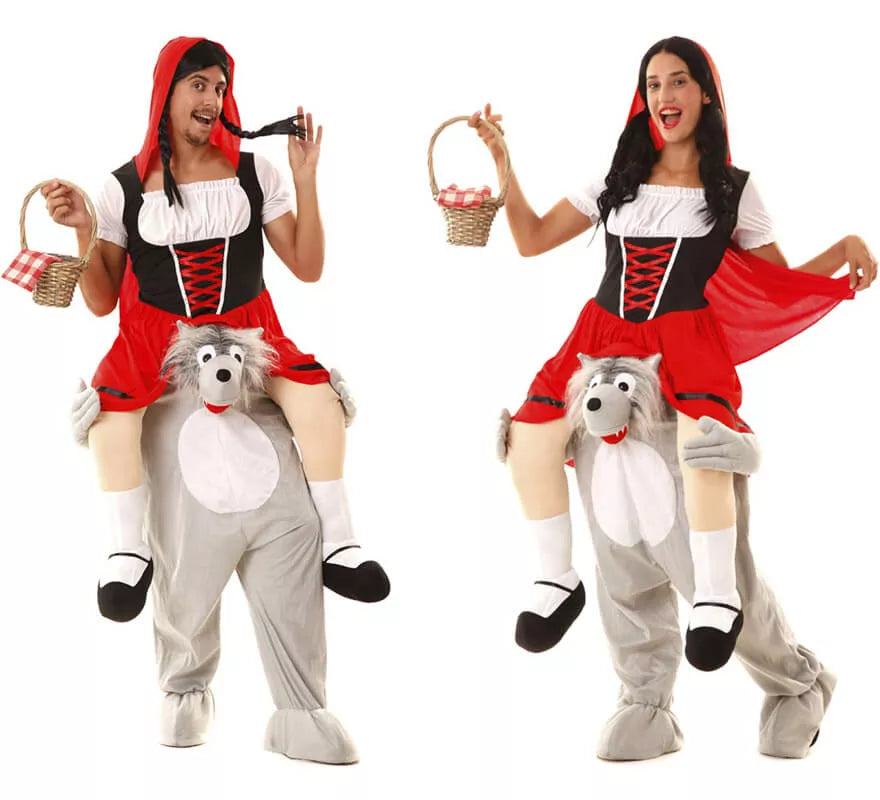 Translation missing: de.Disfraz de Caperucita Roja a hombros de Lobo para adultos