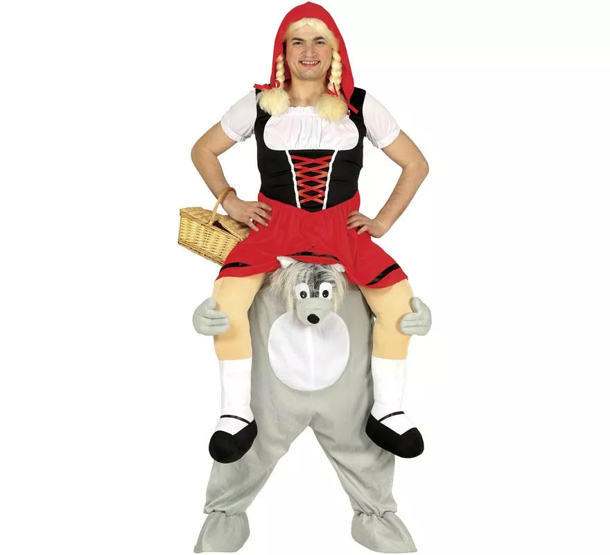Translation missing: de.Disfraz de Caperucita Roja a hombros de Lobo para adultos