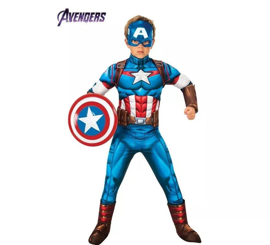 Translation missing: de.Disfraz de Capitán América musculoso deluxe para niño