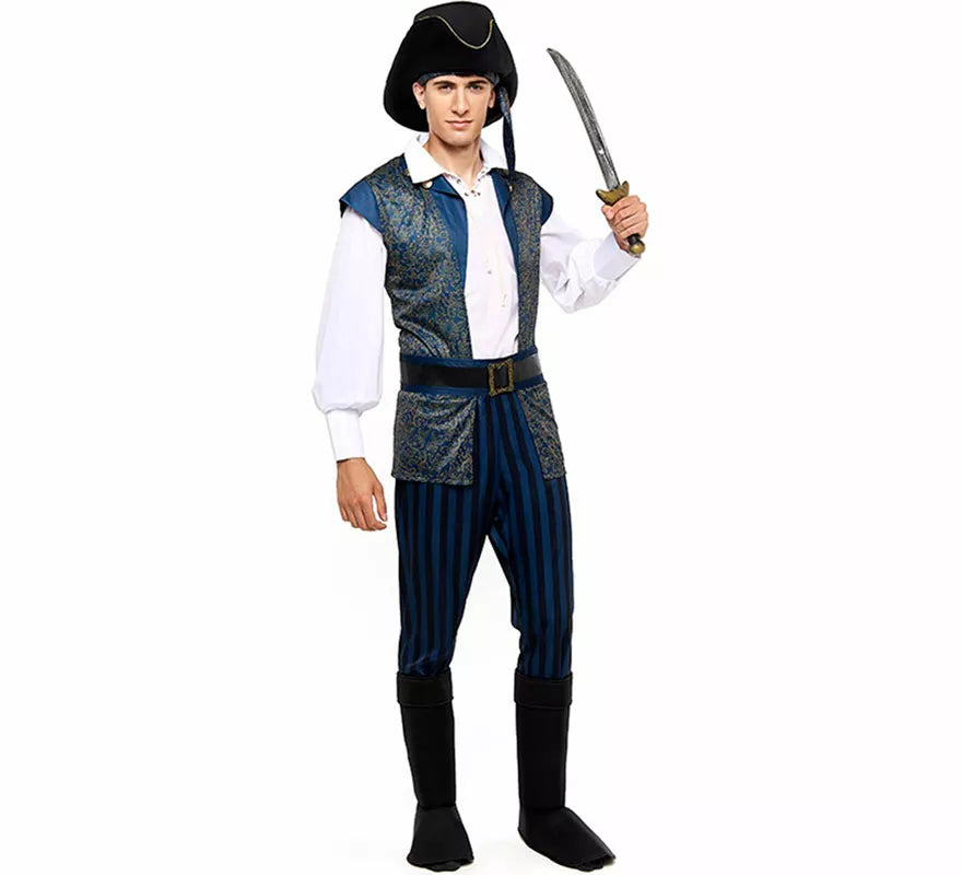 Translation missing: de.Disfraz de Capitán Pirata azul para hombre
