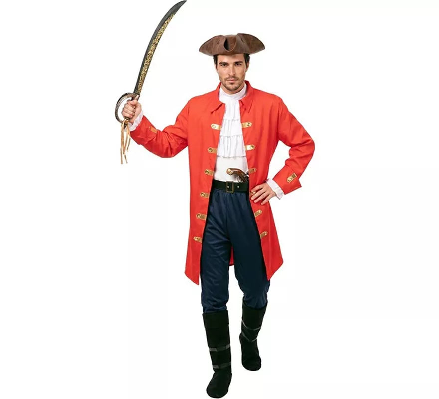 Translation missing: de.Disfraz de Capitán Pirata rojo con cinturón para hombre