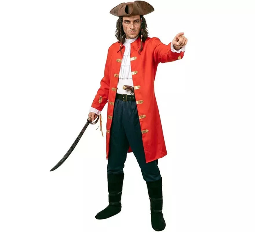 Translation missing: de.Disfraz de Capitán Pirata rojo con cinturón para hombre