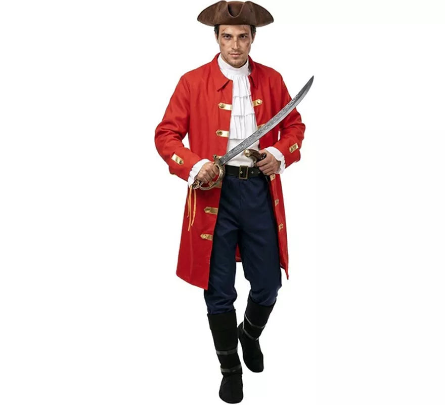 Translation missing: de.Disfraz de Capitán Pirata rojo con cinturón para hombre