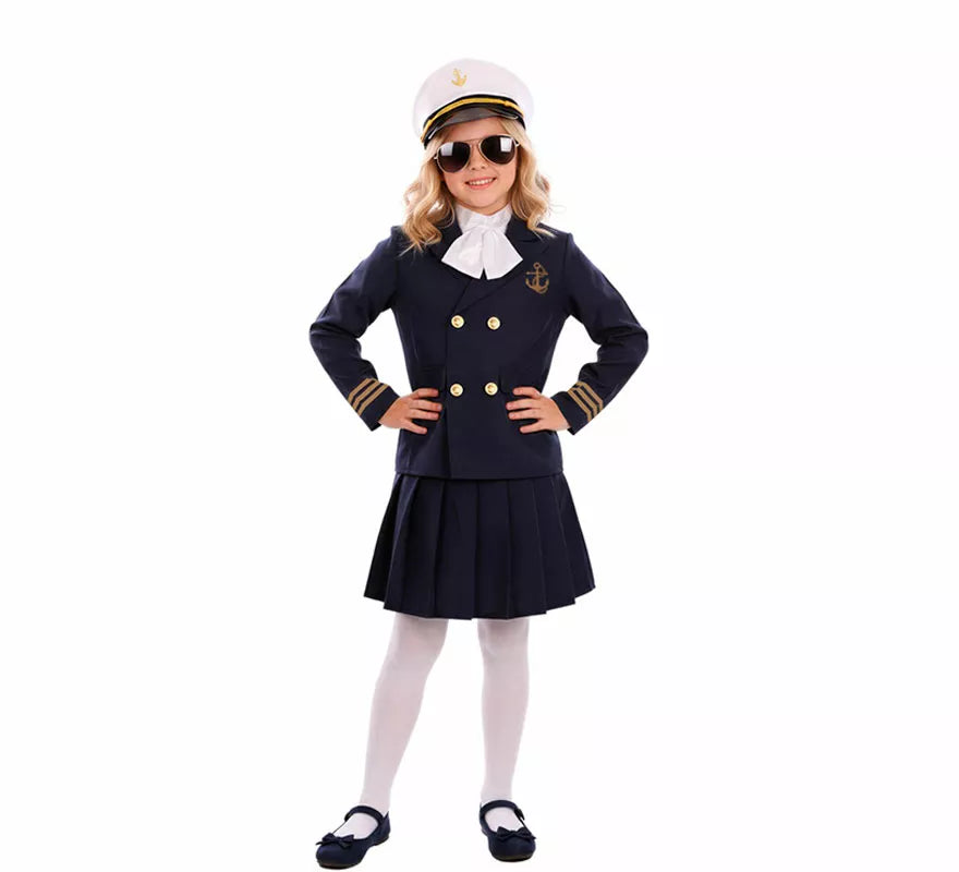 Disfraz de Capitana Marinera azul para niña