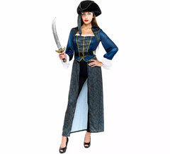Blaues Piratenkapitän-Kostüm für Damen