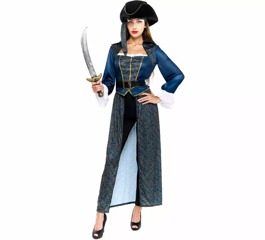 Translation missing: de.Disfraz de Capitana Pirata azul para mujer
