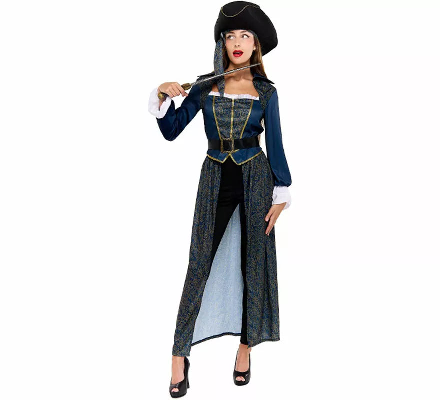 Translation missing: de.Disfraz de Capitana Pirata azul para mujer