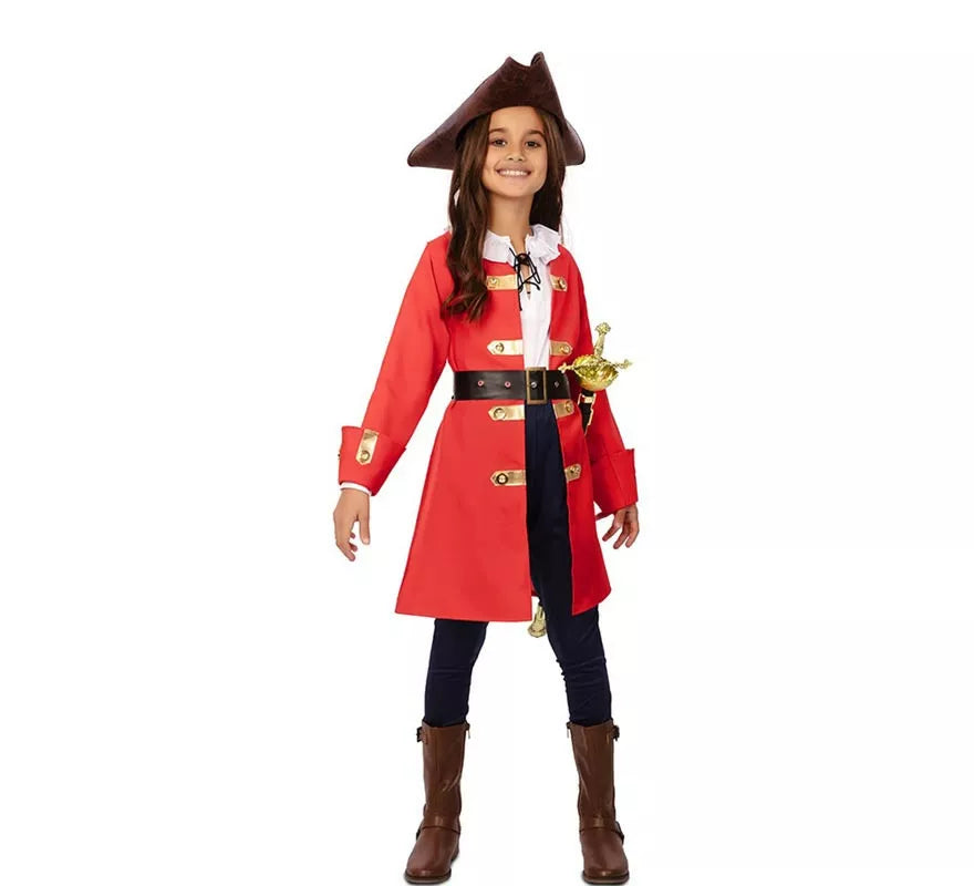 Translation missing: de.Disfraz de Capitana Pirata roja con cinturón para niña