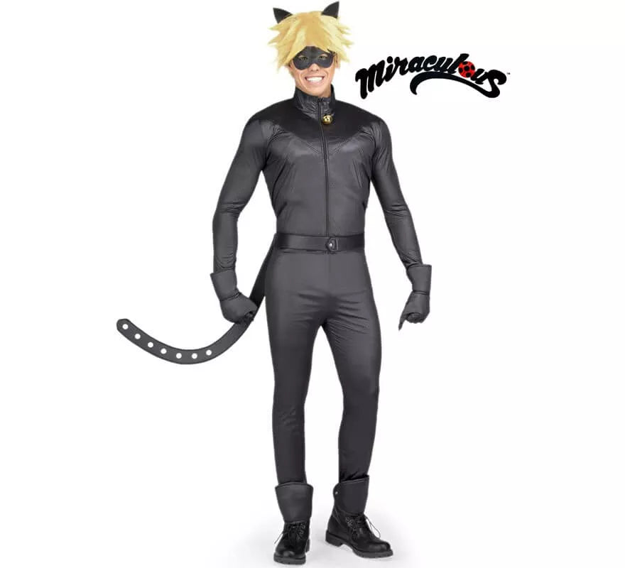 Disfraz de Cat Noir de Miraculous Ladybug con peluca para hombre