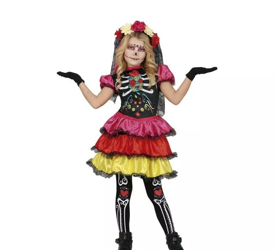 Translation missing: de.Disfraz de Catrina Colores para niña