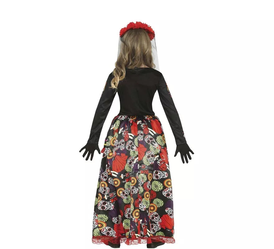 Translation missing: de.Disfraz de Catrina con falda larga estampada para niña