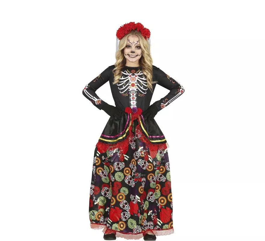 Translation missing: de.Disfraz de Catrina con falda larga estampada para niña