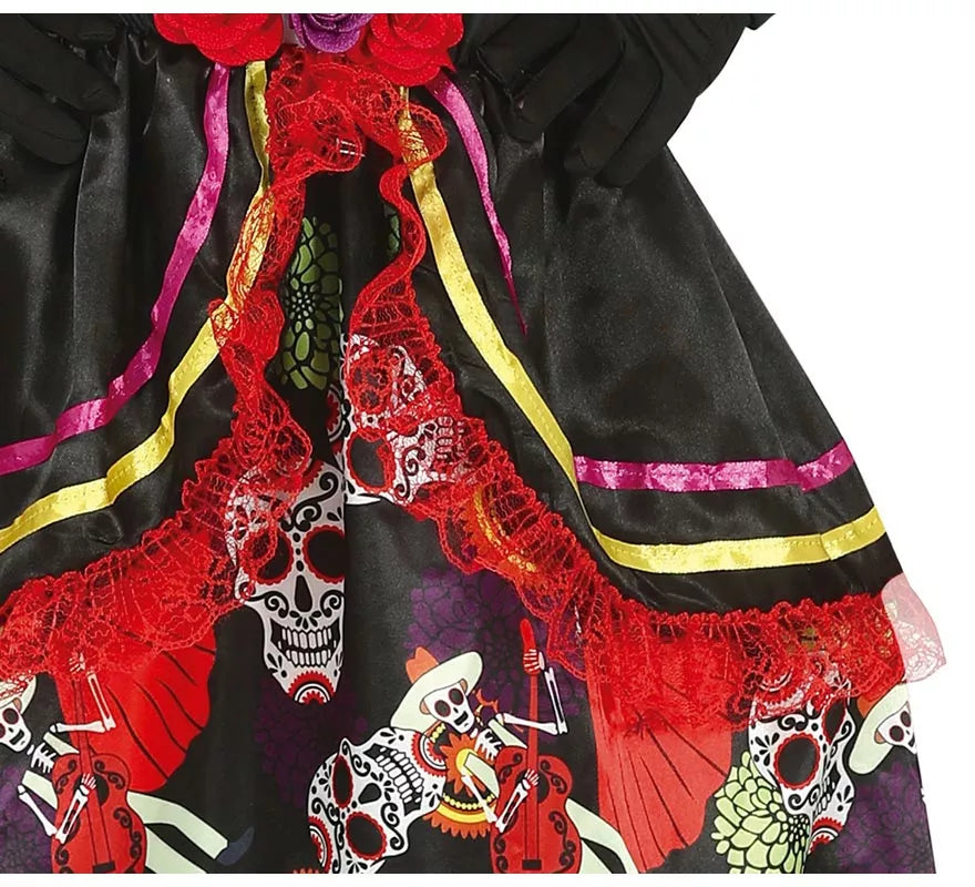 Translation missing: de.Disfraz de Catrina con falda larga estampada para niña