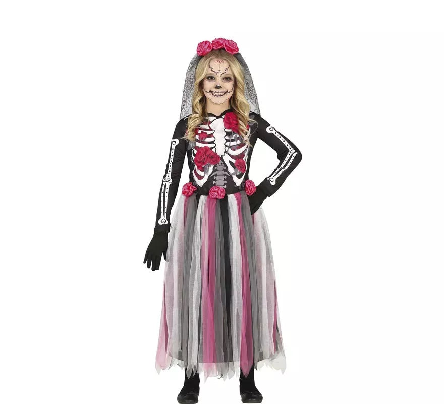 Translation missing: de.Disfraz de Catrina con Falda Rosas en Tul para niña