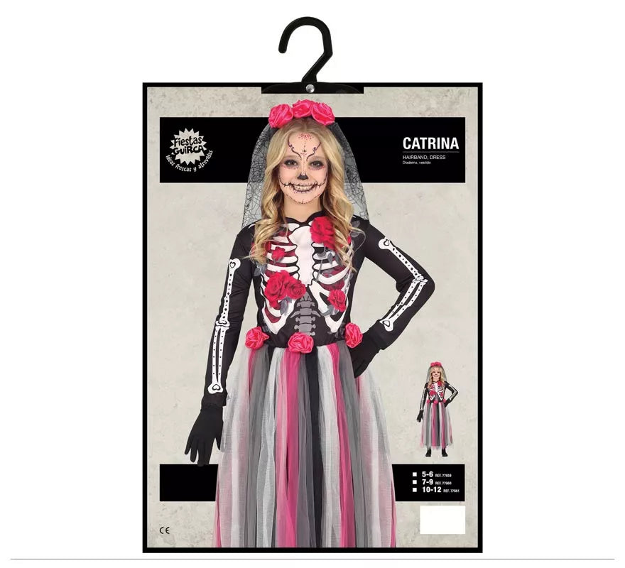 Translation missing: de.Disfraz de Catrina con Falda Rosas en Tul para niña