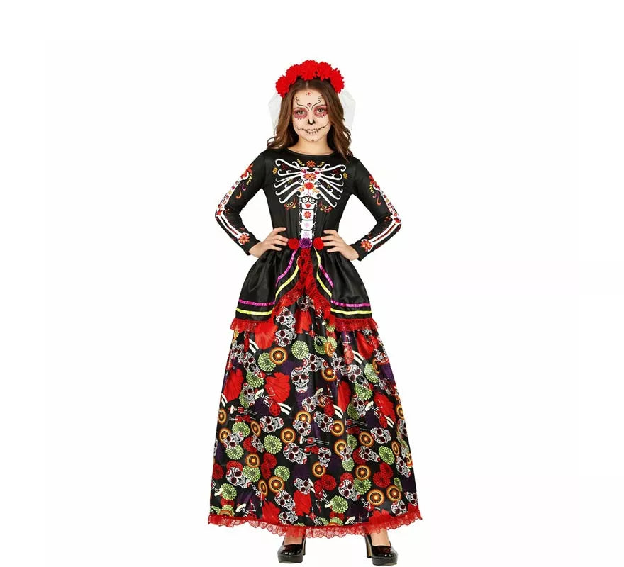 Translation missing: de.Disfraz de Catrina con vestido estampado para mujer