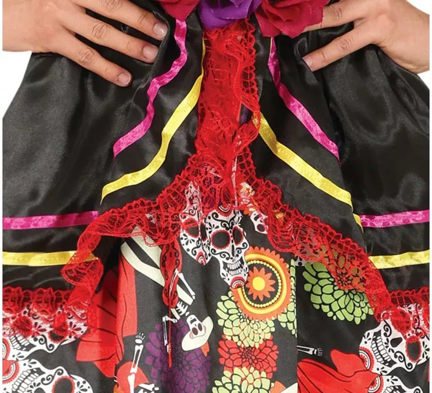 Disfraz de Catrina con vestido estampado para mujer