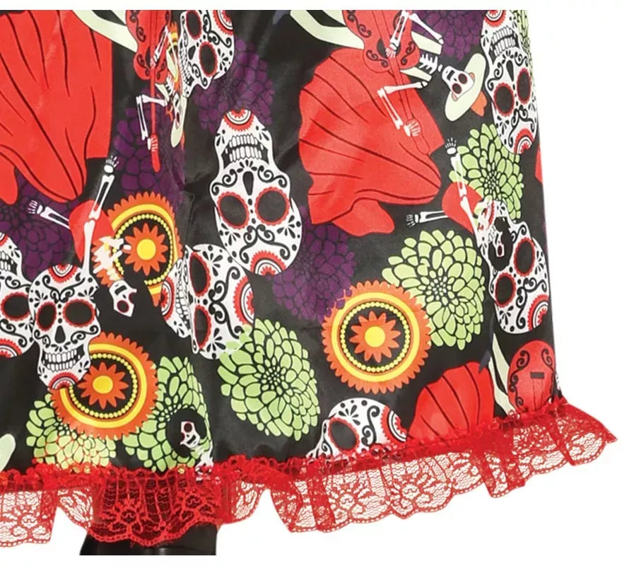 Disfraz de Catrina con vestido estampado para mujer