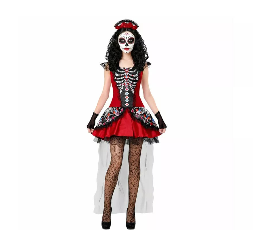 Disfraz de Catrina Día de Los Muertos con Velo para mujer