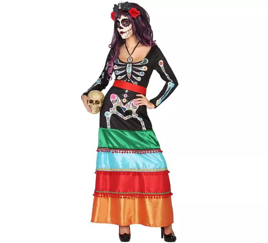 Translation missing: de.Disfraz de Catrina multicolor para mujer